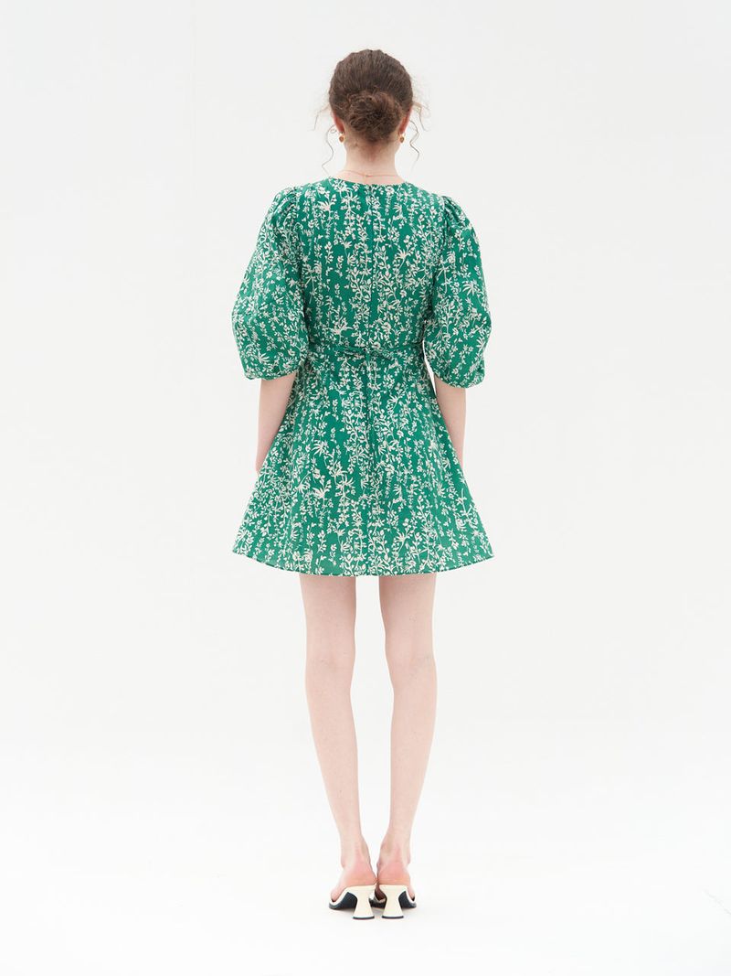 PUFF SLEEVES V NECK ONEPIECE_GREEN