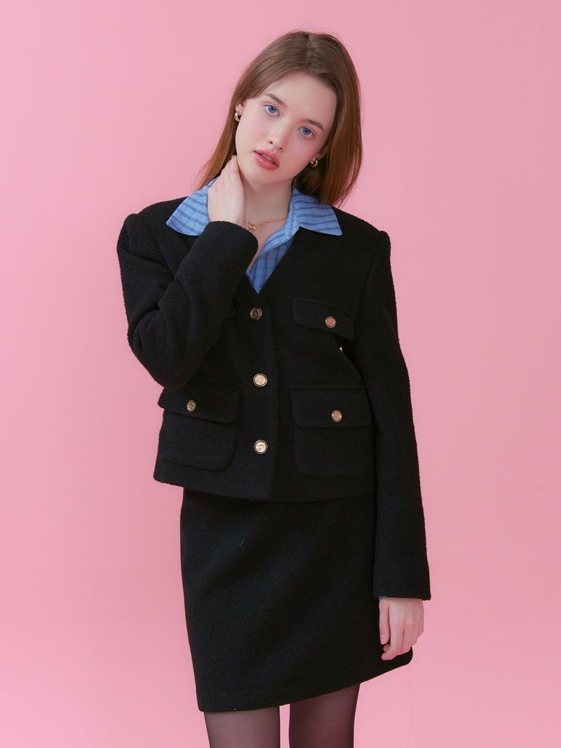 vem.ver（ベムバー）の「JENNY V NECK POCKET TWEED JACKET_BLACK（Skirts）」