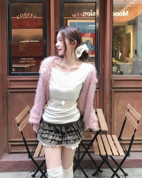 cloudemotion（クラウドエモーション）の「deep woody brown check & lace cancan sk（Skirts）」