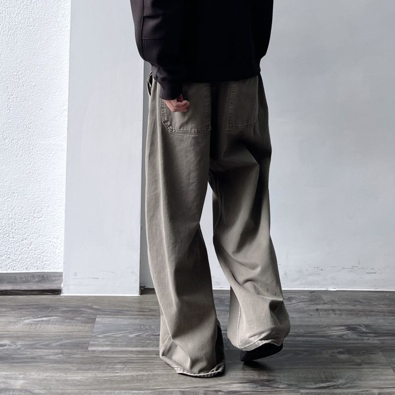 Vintage Washed Button-Fly  Wide Trousers