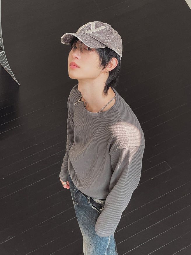 Coldy Waffle Shoulder Zip-Up T-shirt