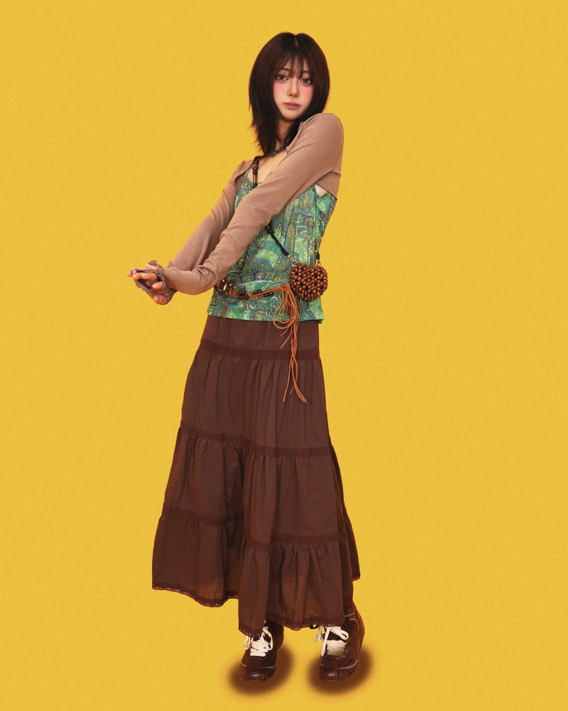 hippy wood long skirt