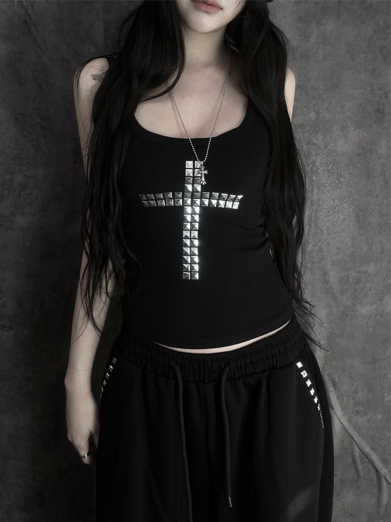 metal stud cross sleeveless (3color)