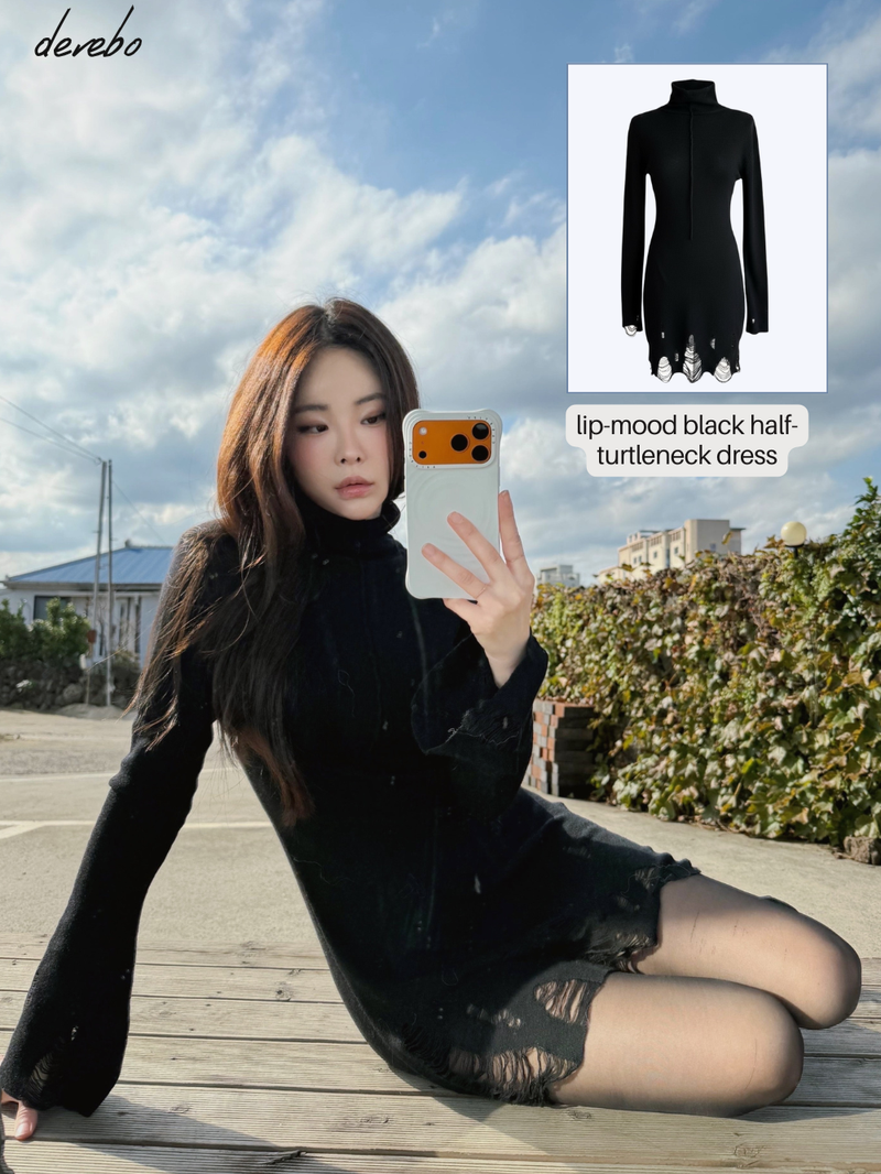 dereborujo（ドレボルゾー）の「lip-mood black half-turtleneck dress（Dresses）」