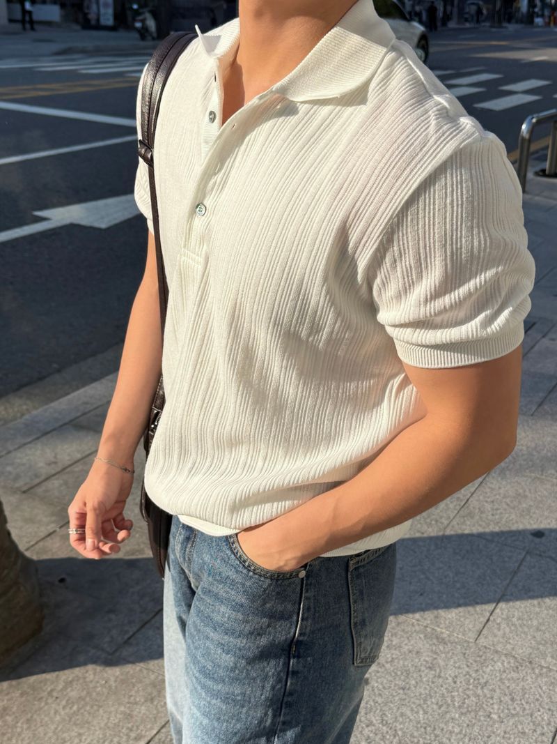 Texture collar knitwear short-sleeve