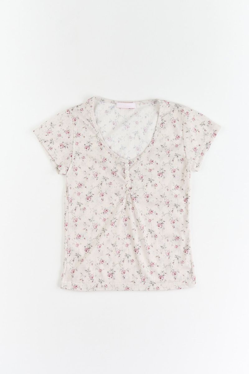 Flower Sheer Button T-shirt