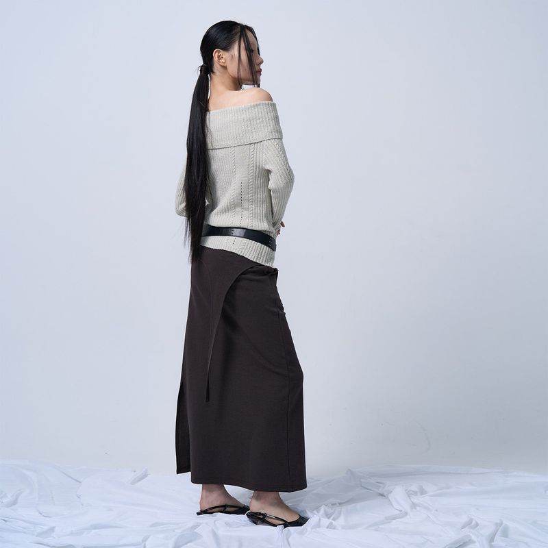 CUT-OUT MAXI LONG SKIRT (DEEP BROWN)