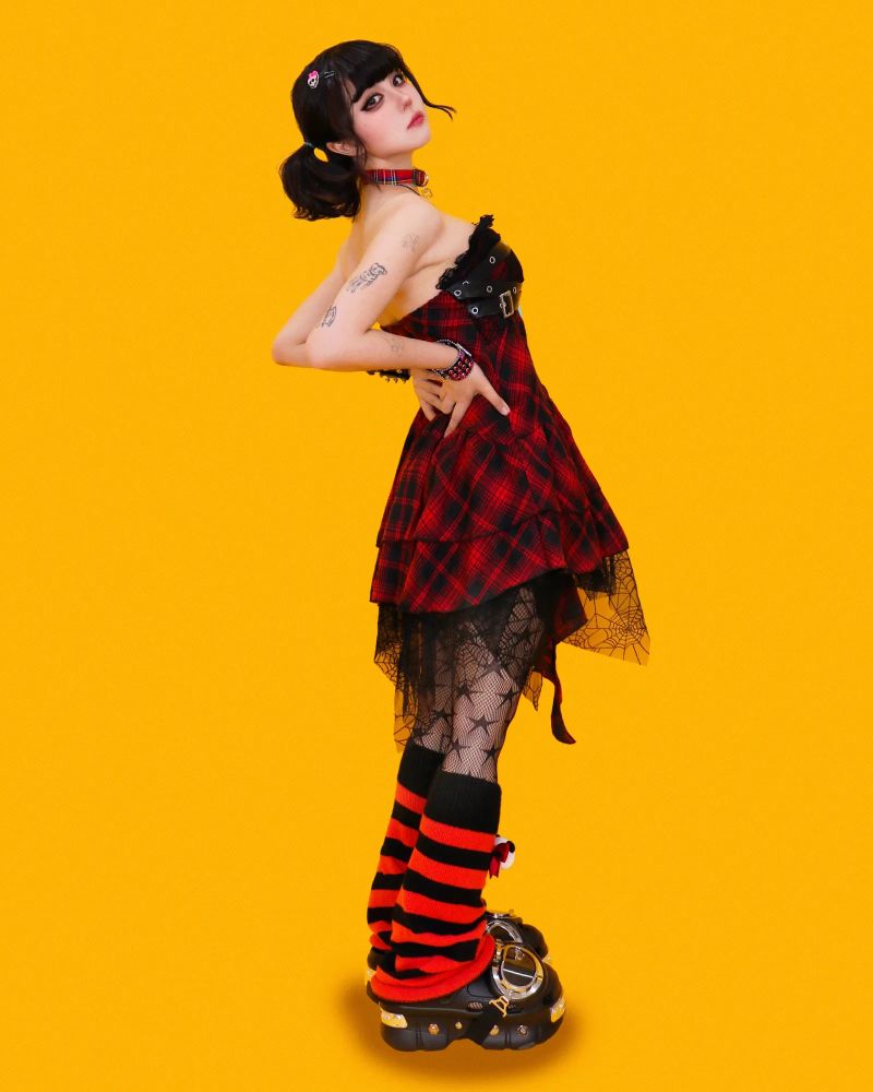 punk spider red top dress