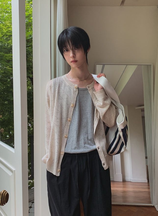 Ropi Punched Linen Knit Cardigan