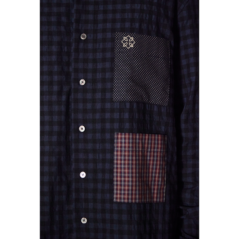 POCKET GINGHAM CHECK SHIRT / NAVY