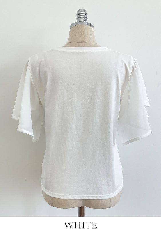 Eshuang Round Neck Chiffon Winged T-Blouse