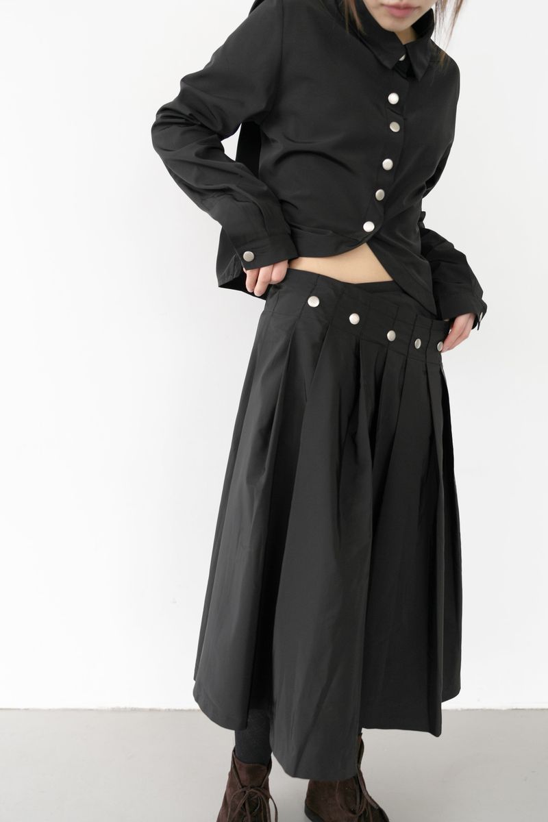 snap button unbal pleats skirt(2colors)
