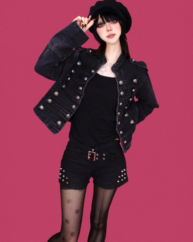 grunge napoleon button denim jacket