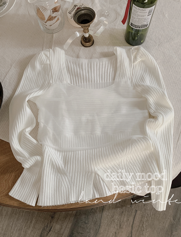 DW Square Chiffon Layered Rib Knit (3color)