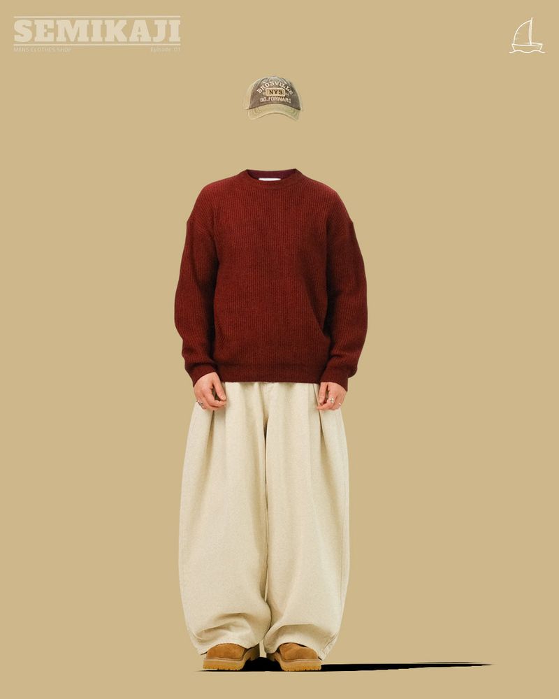 DE Side One-tuck Fleece Cotton Balloon Pants