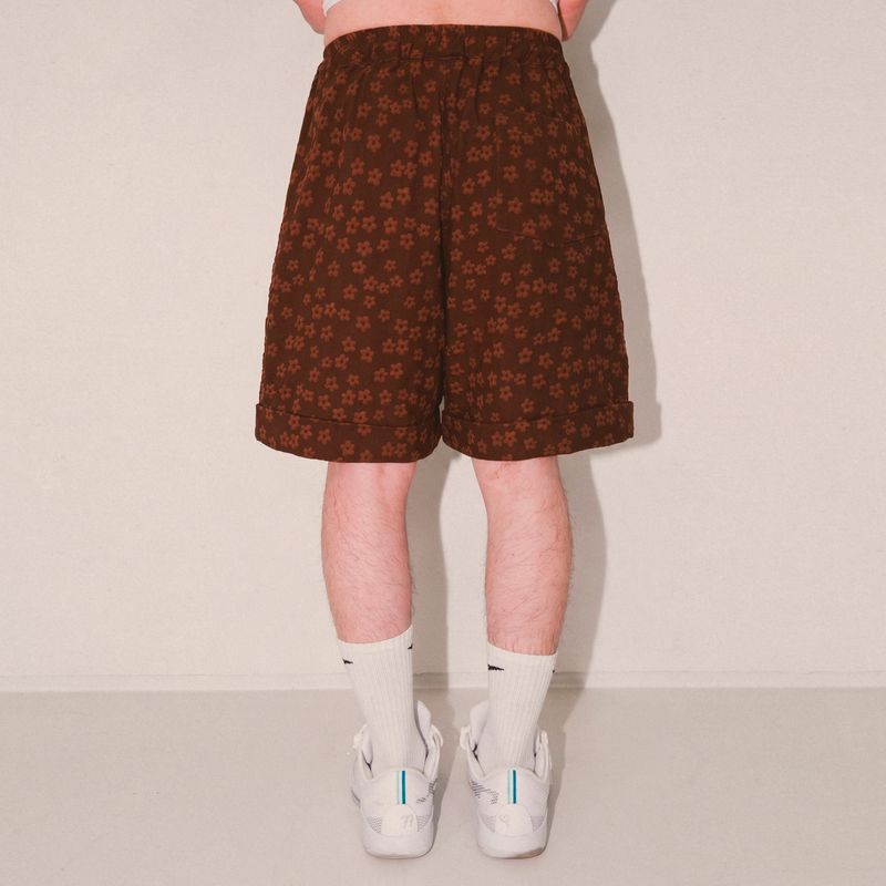 flower turn-up shorts_brown