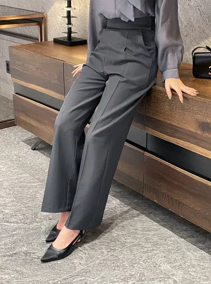 Bette High Waist Two-Button Pintuck Wide Slacks