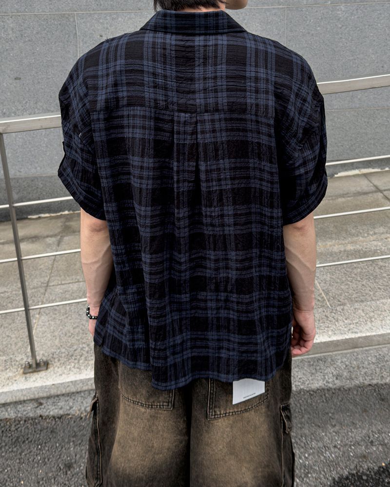 Embossed Texture Check Roll-Up Shirt