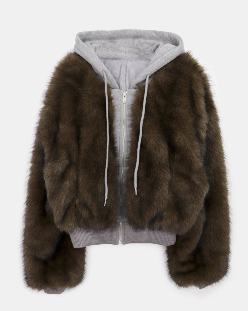 Dihi Two-Tone Faux Fur Quilted Hooded Zip-Up Jumper