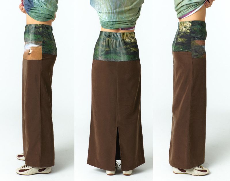 MEDITATIVE IMAGE MAXI SKIRT(BROWN)