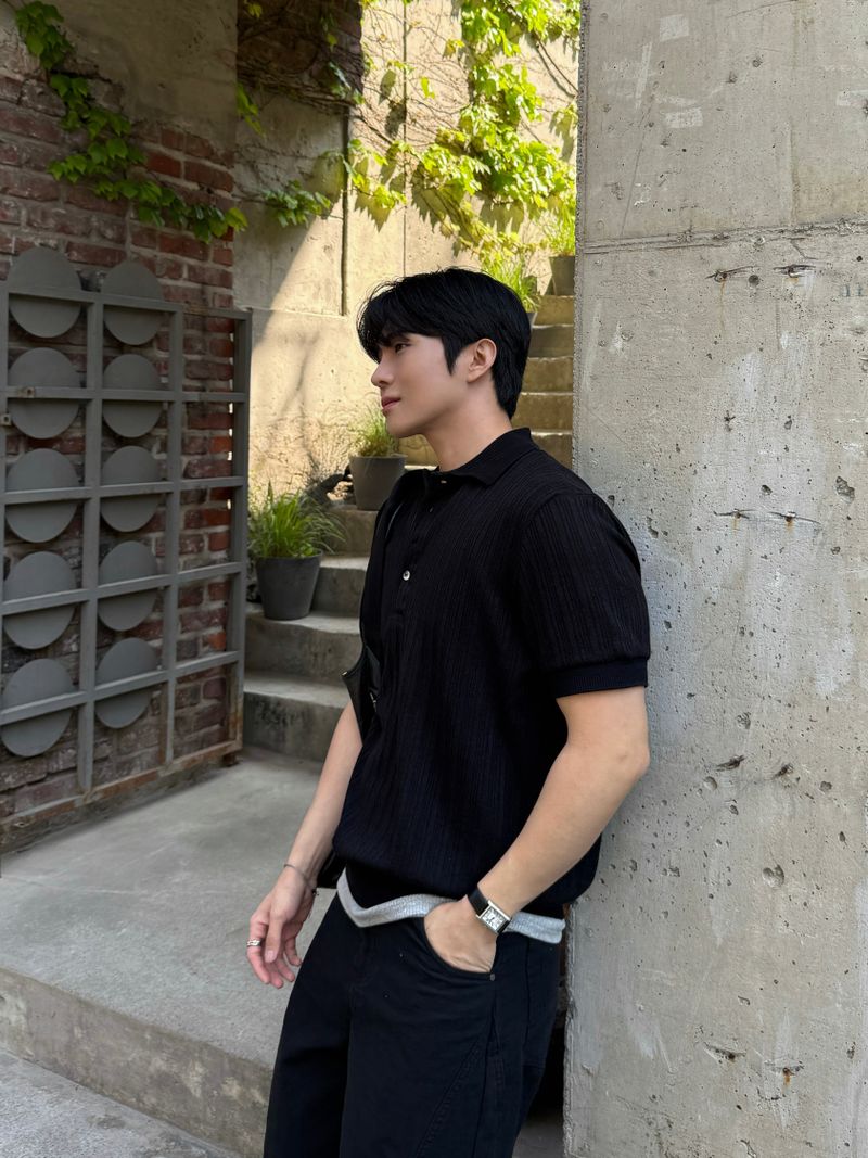Texture collar knitwear short-sleeve