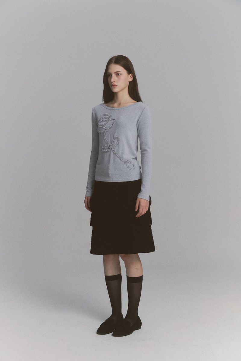 Lace Rose Long Sleeve Gray