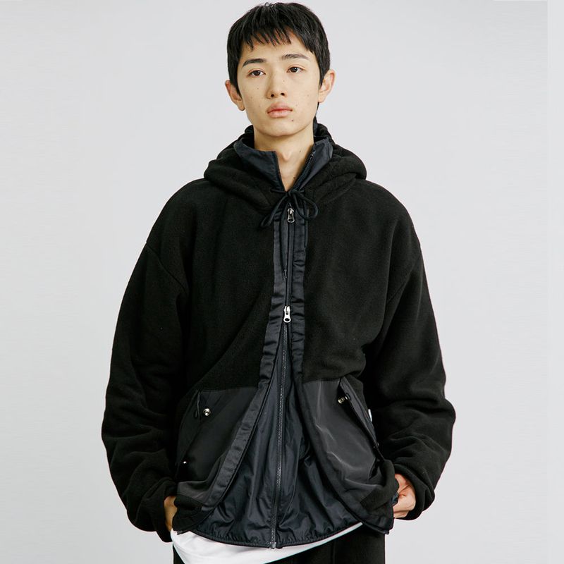KND（ケイエンド）の「MILITARY GUMKA FLEECE HOODED 2WAY ZIP-UP BLACK（Jackets/Outerwear）」
