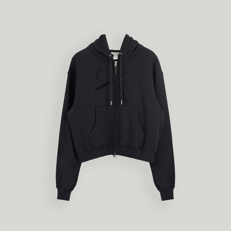 Black Velvet Ribbon Hoodie Zip-up