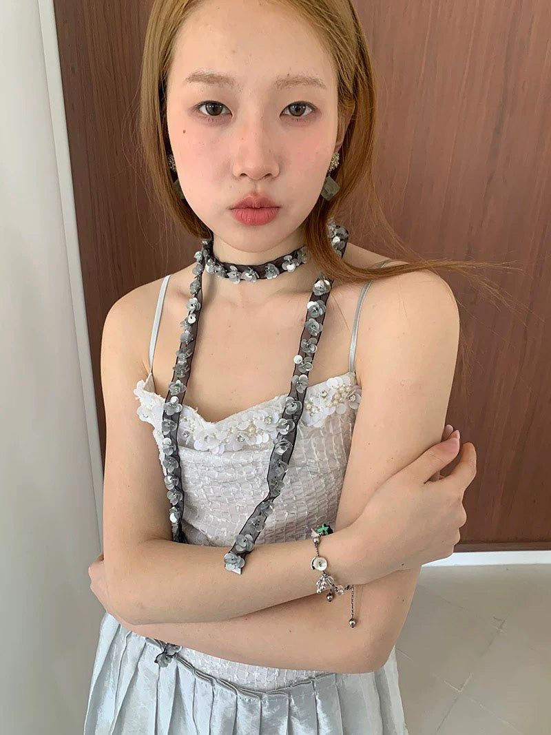 spangle flower necklace(scarf type)