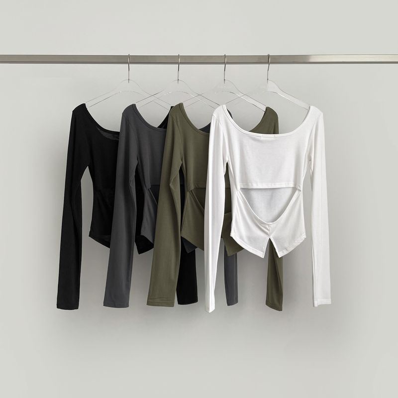 オープンウエストUネック長袖Tシャツ