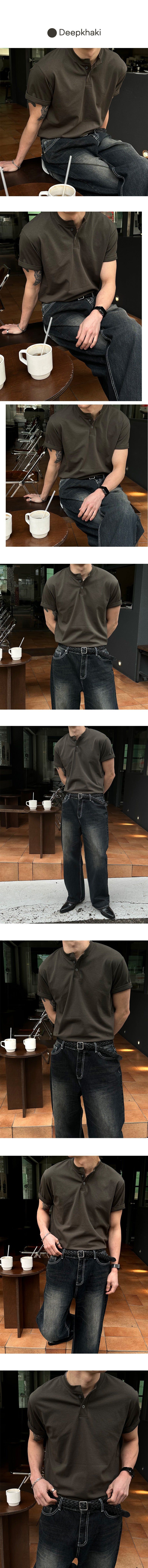 [MUSCLE FIT] Basic muscle henry neck half sleeves(6color)