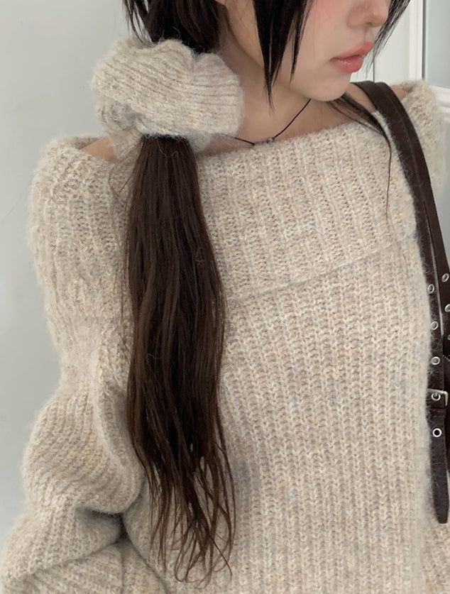[Scrunchie Set] Nora Off-Shoulder Loose Knit