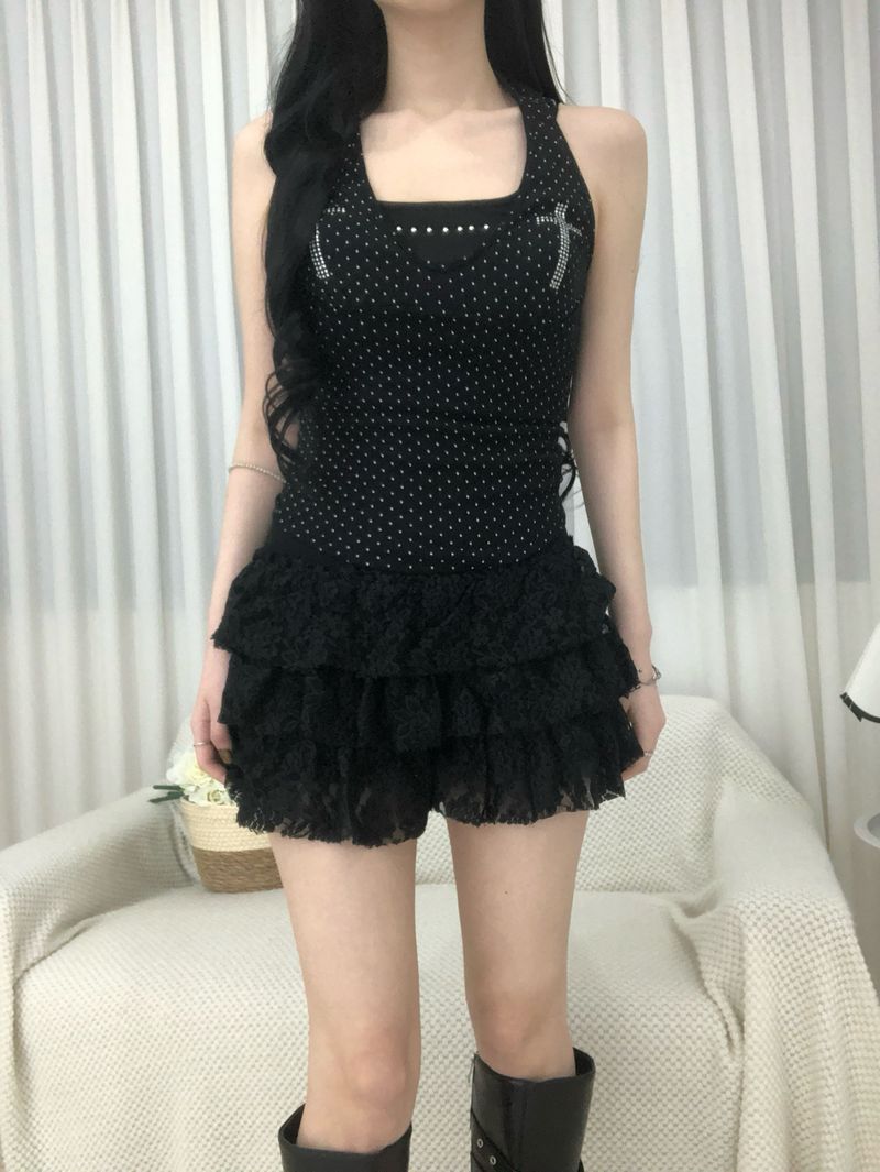 Cubic Cross Dot Halter Top