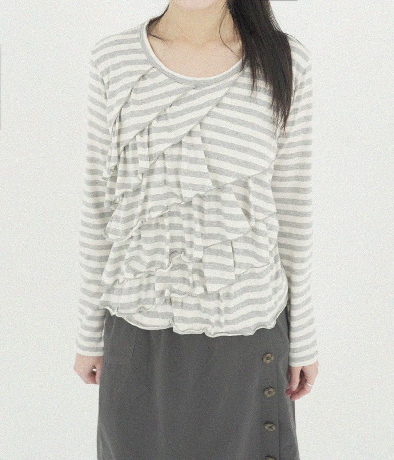 [fiebre] ruffles stripe long sleeve t GRAY 