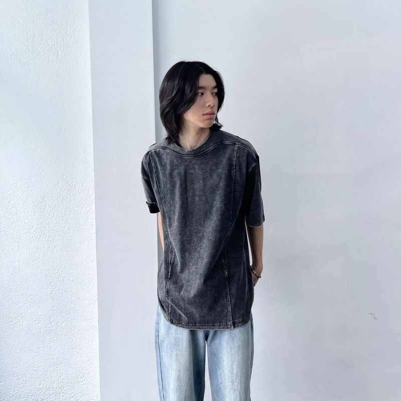 Retro Charcoal Paneled Wide Tee