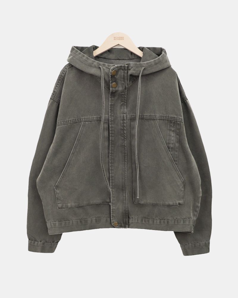 Jepu Pigment-Washed Hoodie Jacket