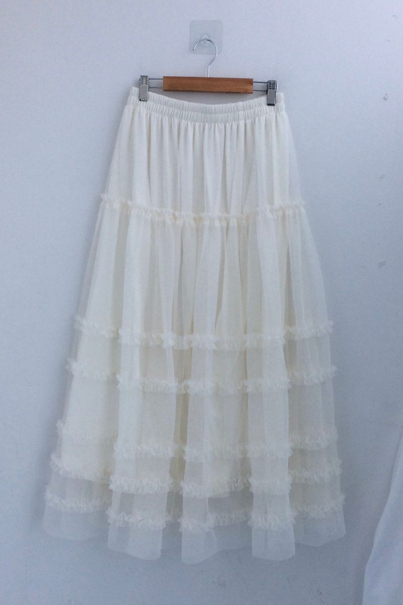 Cloud chiffon frill long skirt