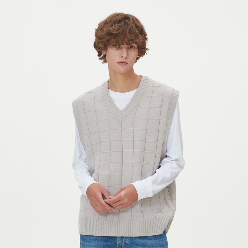 BLOCK LINK KNIT VEST_GRAY