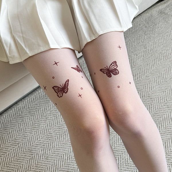 Moonlight Butterfly Long Tattoo Stockings (24SO005)