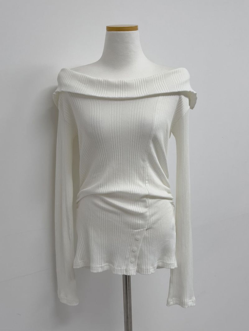Slit Ribbed Off-Shoulder T-Shirt