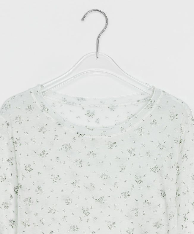 Zaina Tencel U-Neck See-through Flower Layered Long Sleeve Tee
