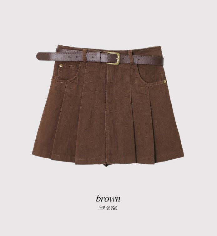 #BD Pleated Mini Skirt + Belt Set (2color)