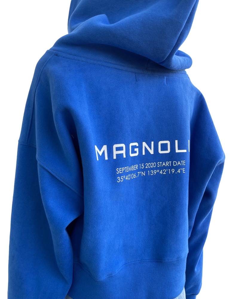 プリントクロップドフーディー/Print Cropped Hoodie-BLUE