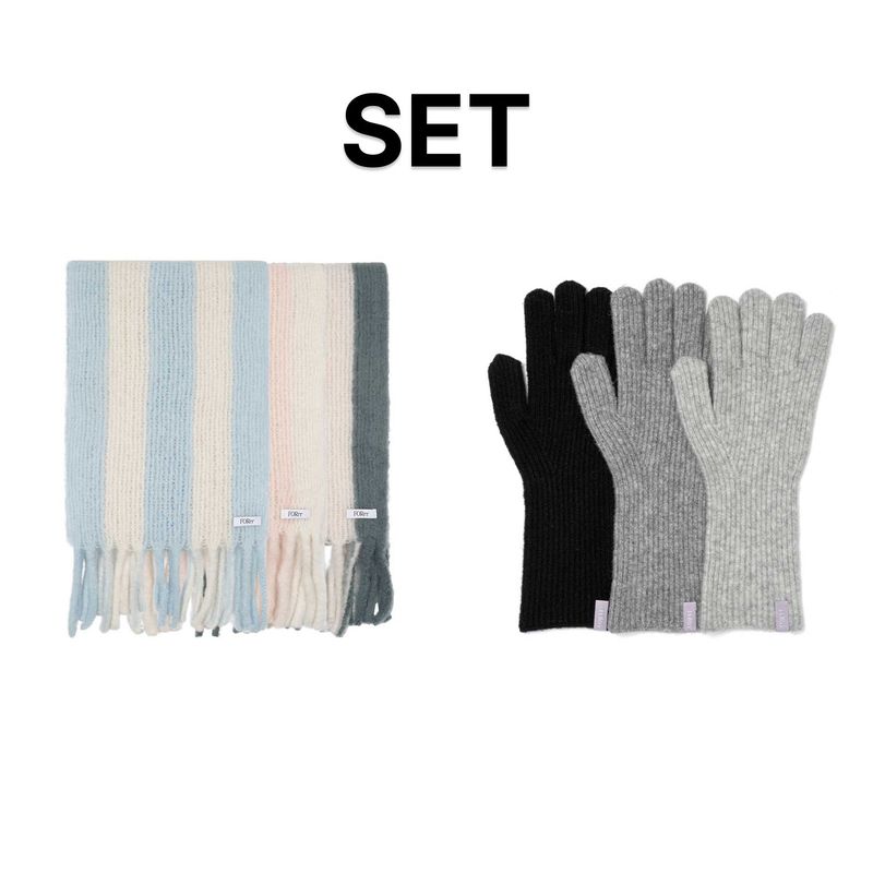 FORrr（フォルンルン）の「【Set】Multi Stripe Muffler + 2Way Knit Gloves（Fashion Accessories）」