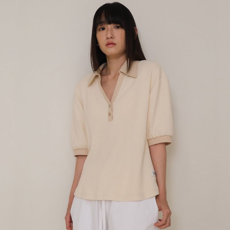 Cream Half Open Collar Tee