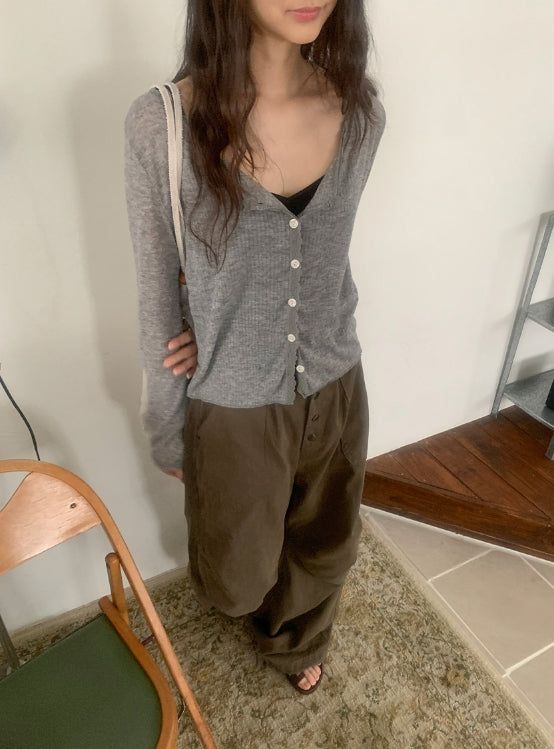 Barimi Lace Ribbed U-Neck Summer Cardigan