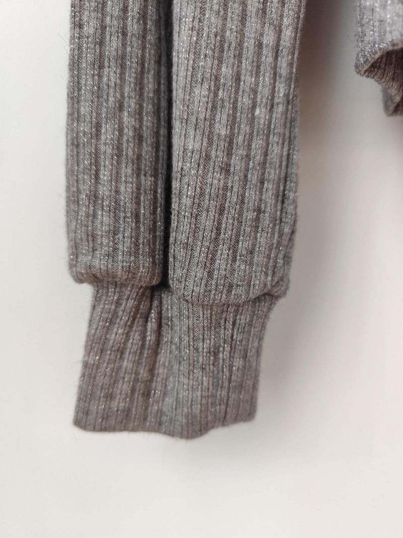Brooklyn Silver Grey Button Craft Stripe Collar Knit Cardigan
