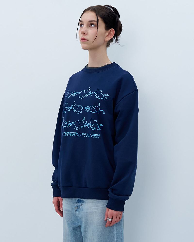 CATS PLAY POSES SWEATSHIRT-NAVY