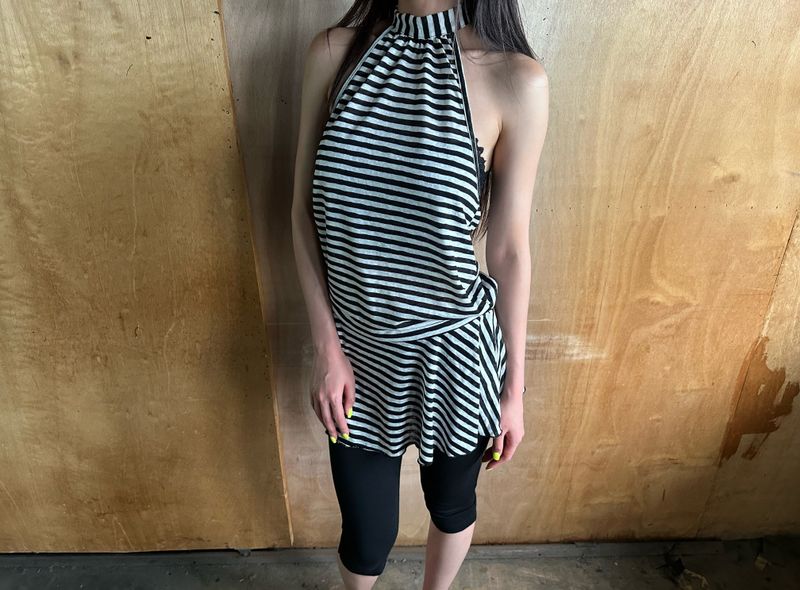 sheer stripe halter top