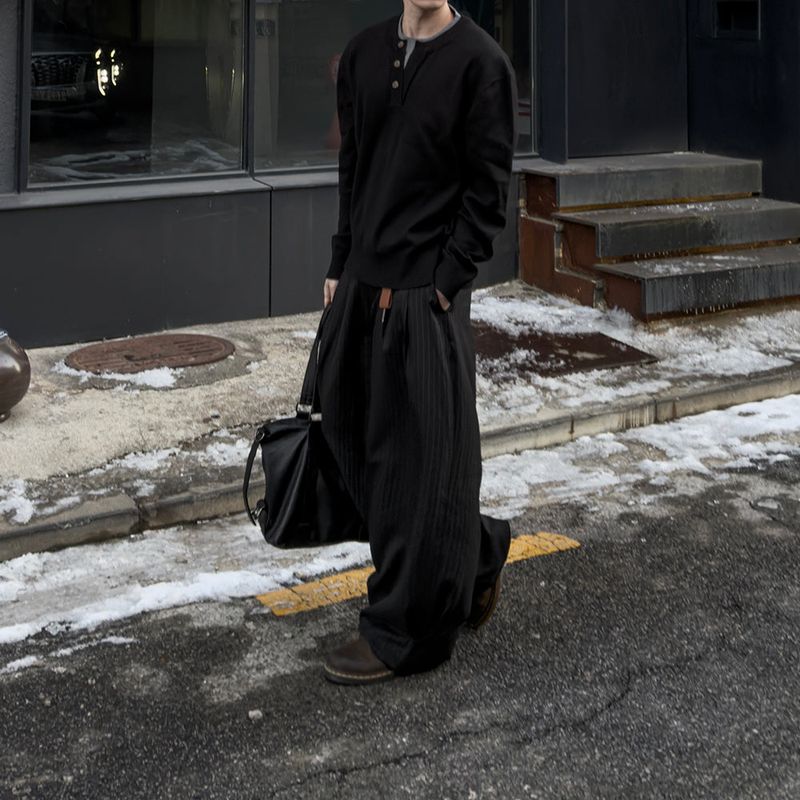 Riven Layered Henley-Neck Knit